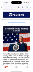 Cover photo for Jimmy Carter Passes at 100 Peanut Notes No. 252 2024